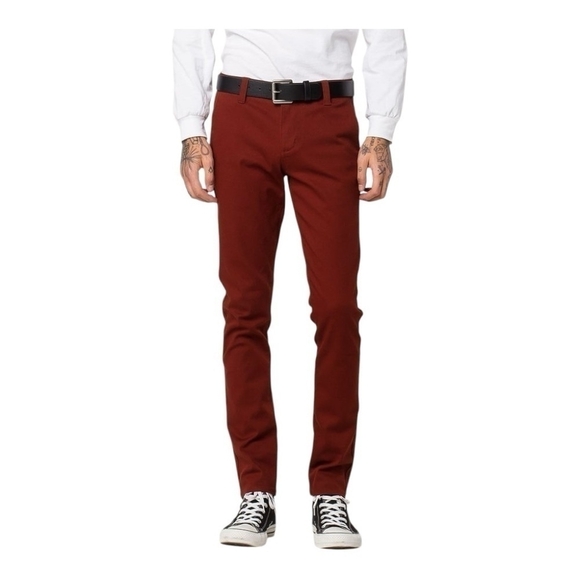 Mens Chinos RSQ Seattle Skinny Tapered Chino Pants Burgundy Red Flat Front Pants - Picture 2 of 9